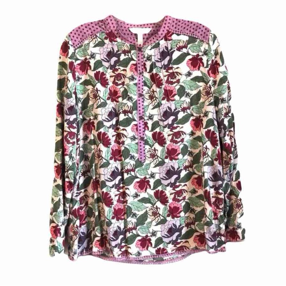 Matilda Jane Dusk or Dawn Tunic Top Floral Polka Dot Purple Green Size M